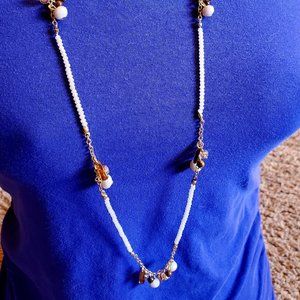 34" Gold Tone Loft Glass Czech Bead Long Necklace